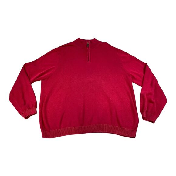 Eddie Bauer Sweater Mens XL Long Sleeve X-LARGE Red Ribbed 1/4 Zip Knit - Picture 1 of 8